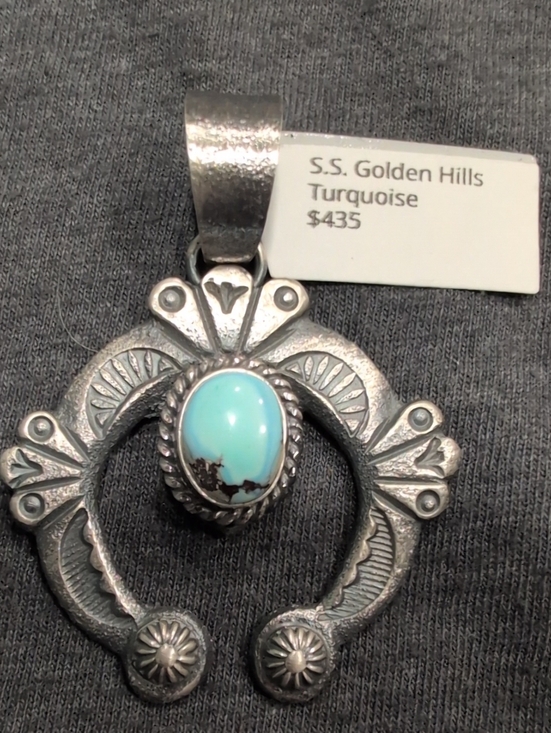 Native American Jewelry - S.S. Golden Hills Turquoise Silver Cast Pendant Necklace By Kevin Billah
